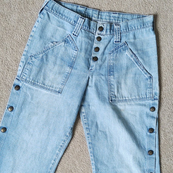 Vintage Bell Bottom Jeans with Side Snaps and Heart Patch On Bum - Picture 3 of 9